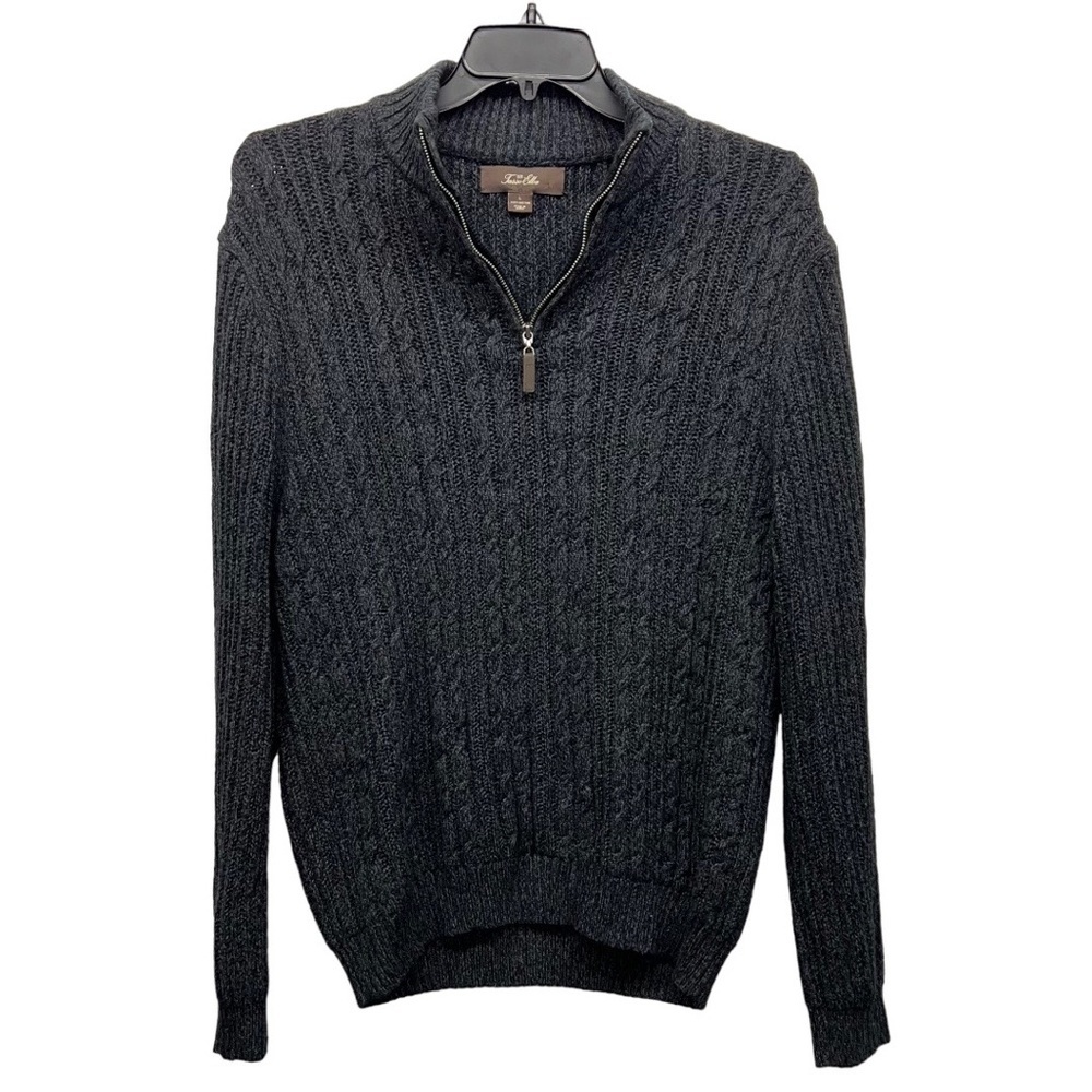 Tasso Elba Sweater Men’s Size L Heather Gray Quarter Zip Long Sleeve - Picture 2 of 6